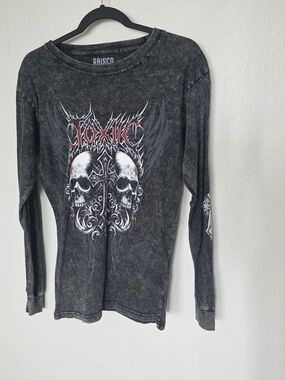 Brisco Graphic Long Sleeve Tee - Black with Red Skull Artwork